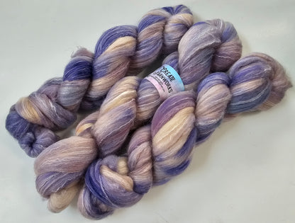Lavender in BFL, Rose Fiber and Baby Alpaca Top Roving Blend 4oz braid