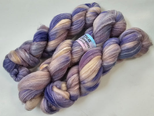 Lavender in BFL, Rose Fiber and Baby Alpaca Top Roving Blend 4oz braid