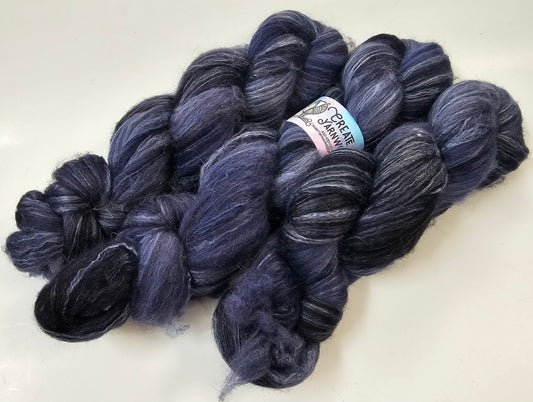 Navy in BFL, Rose Fiber and Baby Alpaca Top Roving Blend 4oz braid