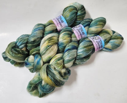 Oceans Deep in BFL, Rose Fiber and Baby Alpaca Top Roving Blend 4oz braid