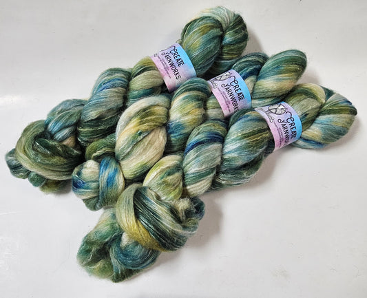 Oceans Deep in BFL, Rose Fiber and Baby Alpaca Top Roving Blend 4oz braid
