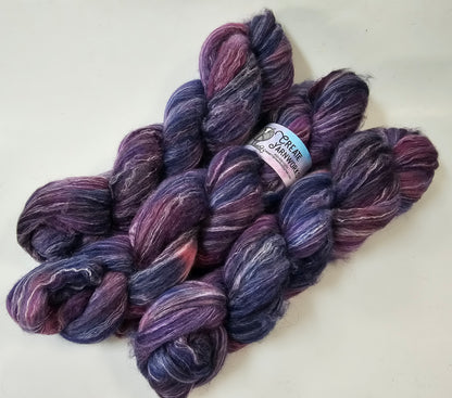 Purples in BFL, Rose Fiber and Baby Alpaca Top Roving Blend 4oz braid
