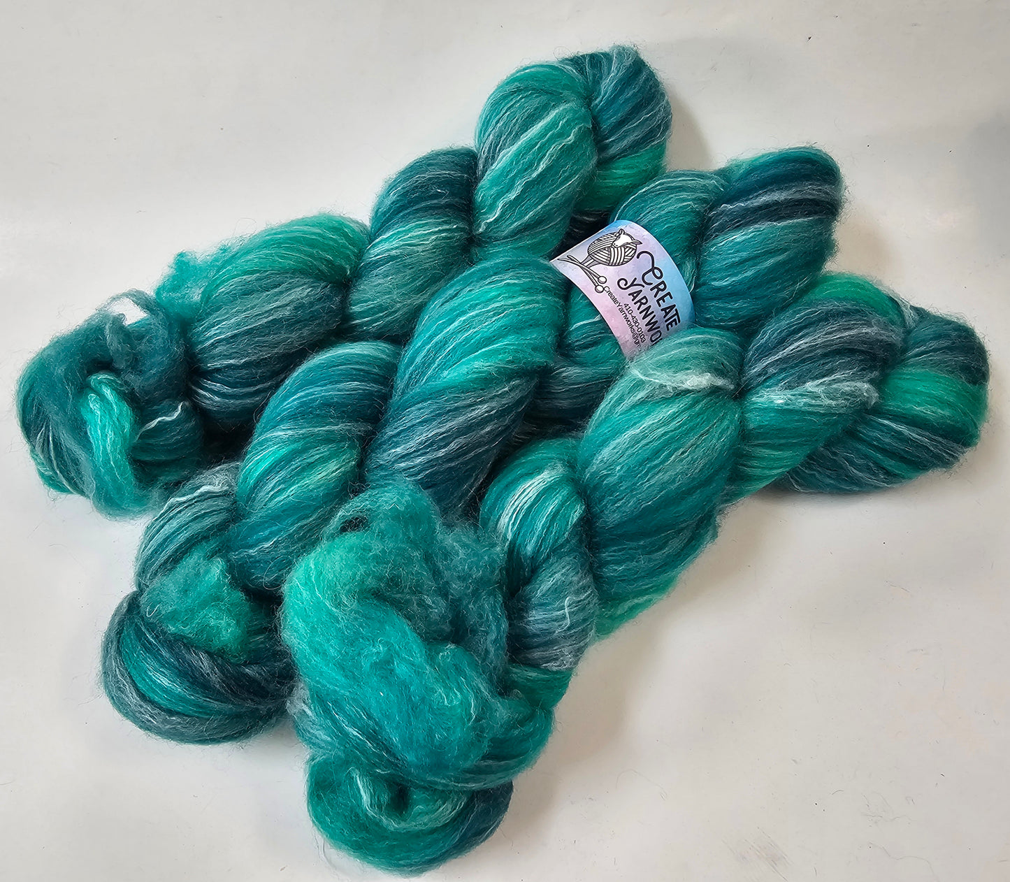 Tempting Teal in BFL, Rose Fiber and Baby Alpaca Top Roving Blend 4oz braid