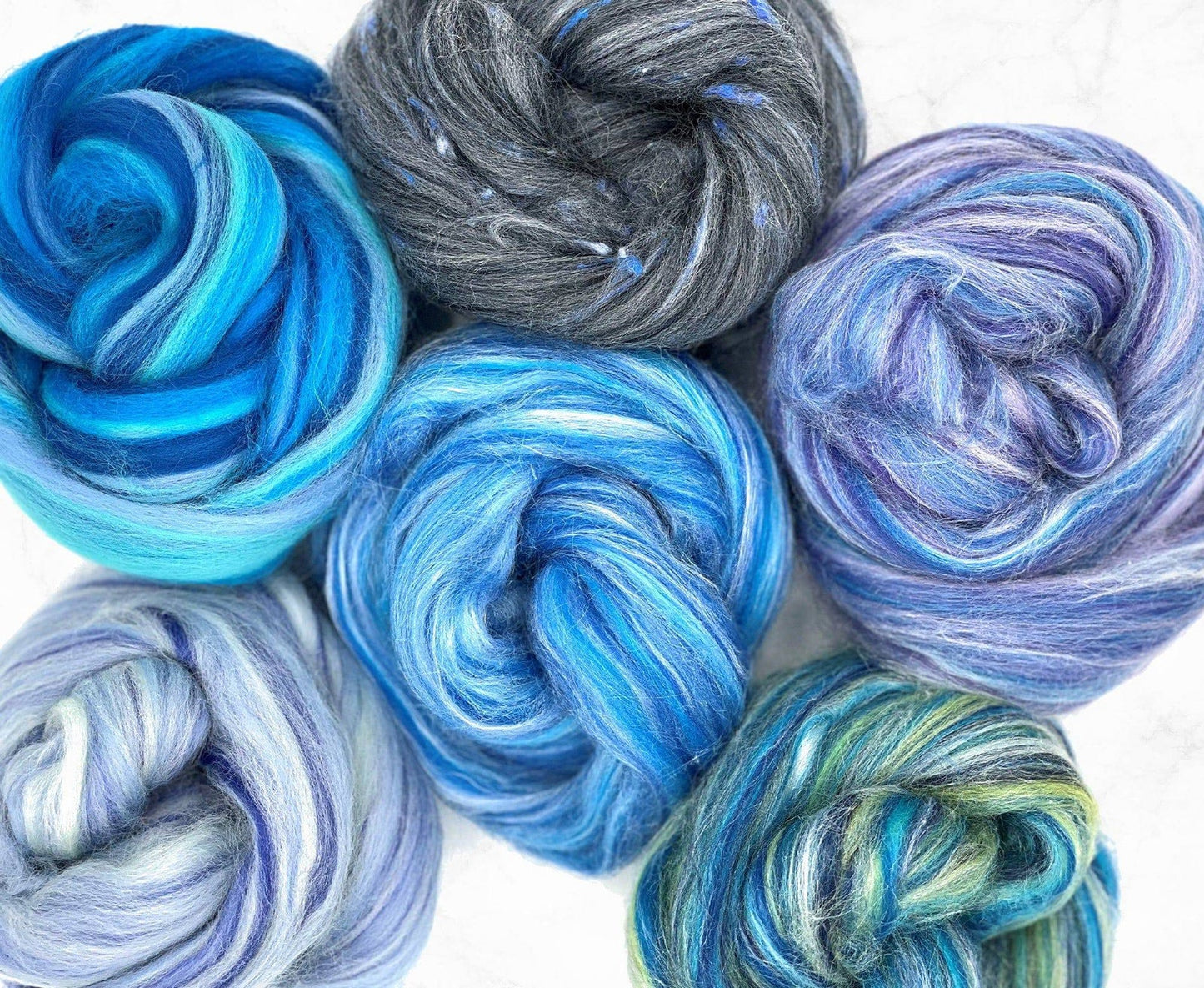 Moody Blues in Merino, Silk and Viscose Fiber Blends for Needle Felting, Wet Felting, or Spinning