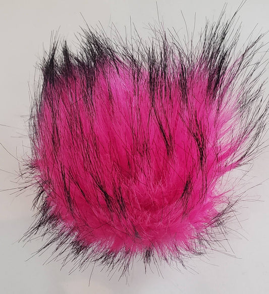 Faux Fur Pom Pom - Hot Pink with black tips