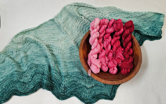 Gradient Knitted Shawl Kit in Cherry Bomb Gradient - Pattern and Yarn Included