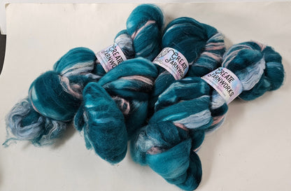 Tempting Teal in Superwash Merino & Stellina Blend 4oz braid