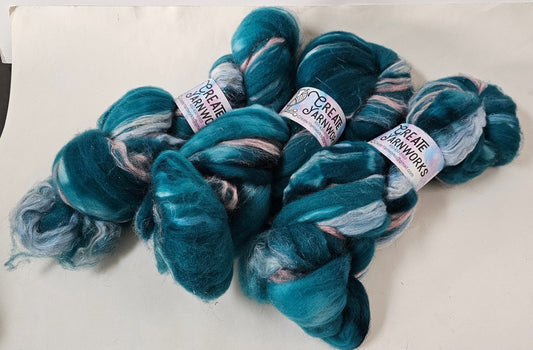 Tempting Teal in Superwash Merino & Stellina Blend 4oz braid