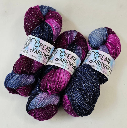 Aurora in Silver Sparkle Superwash Merino Blend  Fingering Weight Yarn
