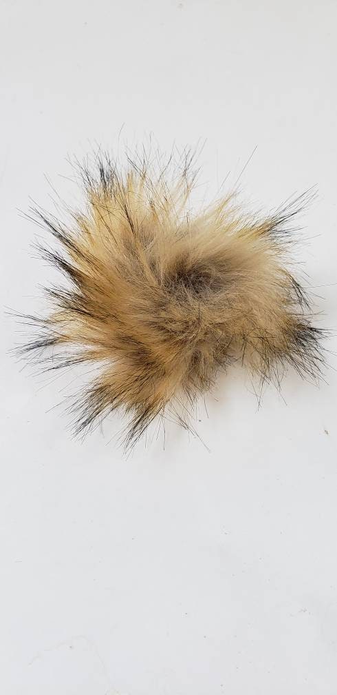 Faux Fur Pom Poms - Tan with Darker Tips