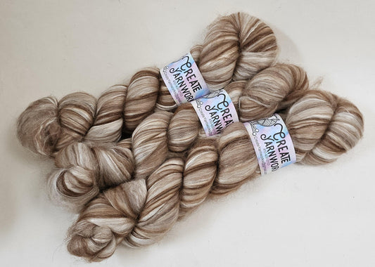 Natural in Merino/ Brown Alpaca/ Camel/ Mulberry Silk blend Top 4oz braid