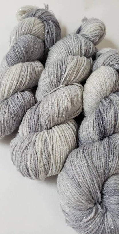 Stormy Skies in Silver Sparkle Superwash Merino Blend  Fingering Weight Yarn