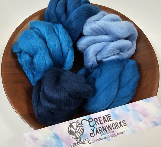 Blues in 23 micron Merino Fiber for Needle Felting, Wet Felting, or Spinning