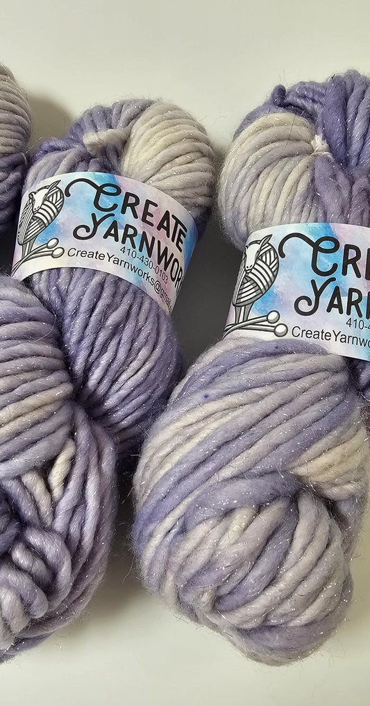 Lavender in Silver Sparkle Superwash Merino Blend  Super Bulky Weight Yarn