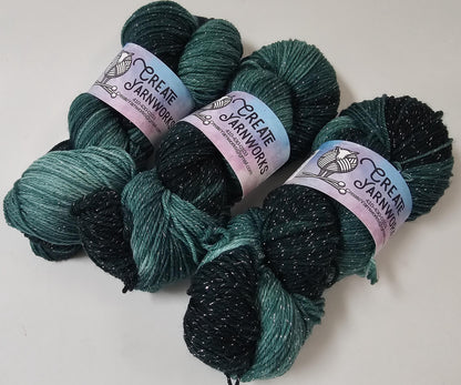 Forest in Silver Sparkle Superwash Merino Blend  Fingering Weight Yarn