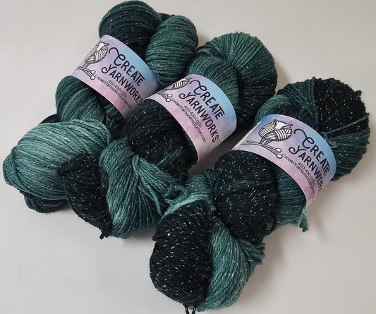 Forest in Silver Sparkle Superwash Merino Blend  Fingering Weight Yarn