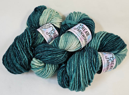 Forest in Silver Sparkle Superwash Merino Blend  Super Bulky Weight Yarn