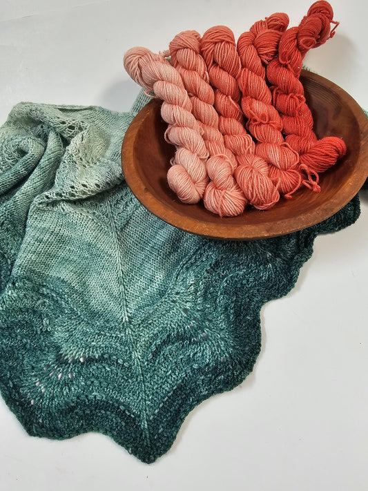 Gradient Knitted Shawl Kit in Broken Peach Gradient - Pattern and Yarn Included