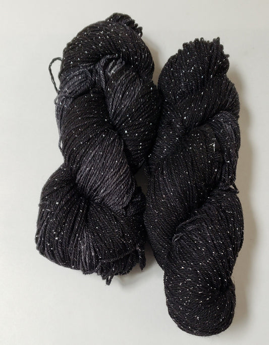Almost Black in Silver Sparkle Superwash Merino Blend  Fingering Weight Yarn