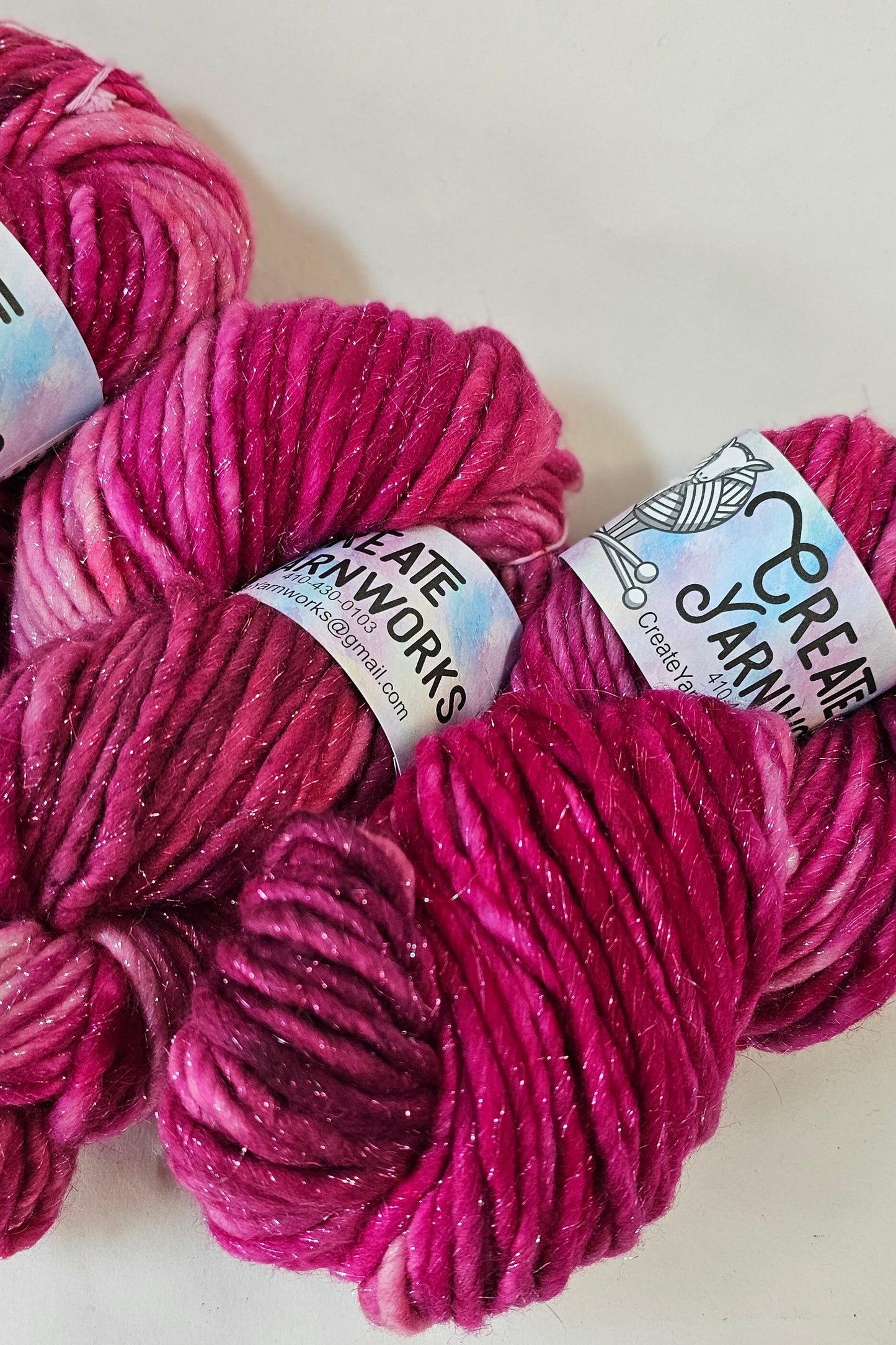 Pretty in Pink in Silver Sparkle Superwash Merino Blend  Super Bulky Weight Yarn