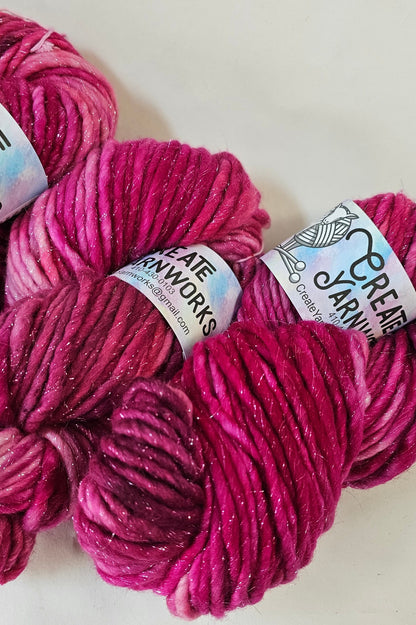 Pretty in Pink in Silver Sparkle Superwash Merino Blend  Super Bulky Weight Yarn