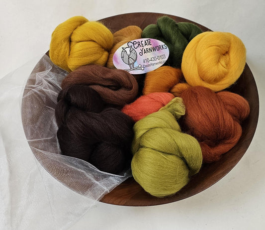 Happy Fall Y'all in 23 micron Merino Fiber for Needle Felting, Wet Felting, or Spinning