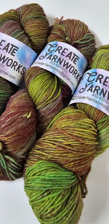 Pretty as a Peacock in Gold Sparkle Superwash Merino Blend  Fingering Weight Yarn