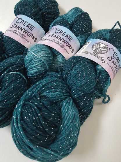 Tempting Teal in Silver Sparkle Superwash Merino Blend  Fingering Weight Yarn