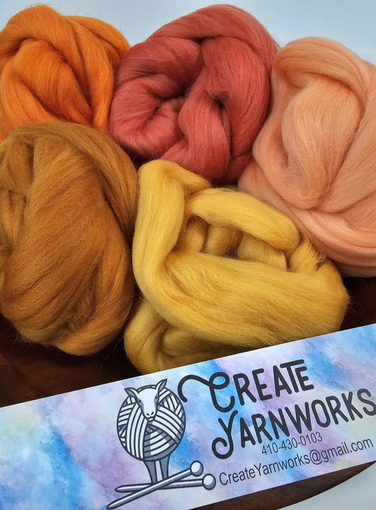 Oranges in Merino Fiber for Needle Felting, Wet Felting, or Spinning