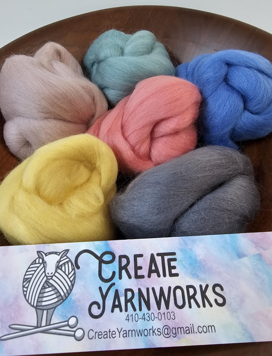 Pastels in Corriedale Fiber for Needle Felting, Wet Felting, or Spinning