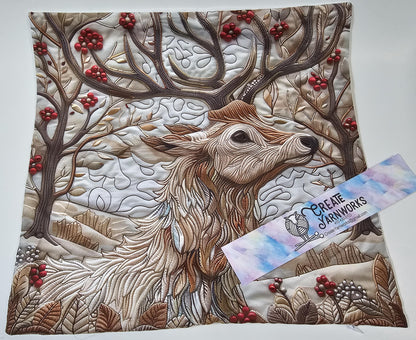 Special - Decorative 18"x18" Pillow - Quilted Look Winter Deer 2