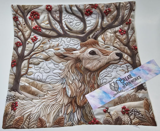 Special - Decorative 18"x18" Pillow - Quilted Look Winter Deer 2