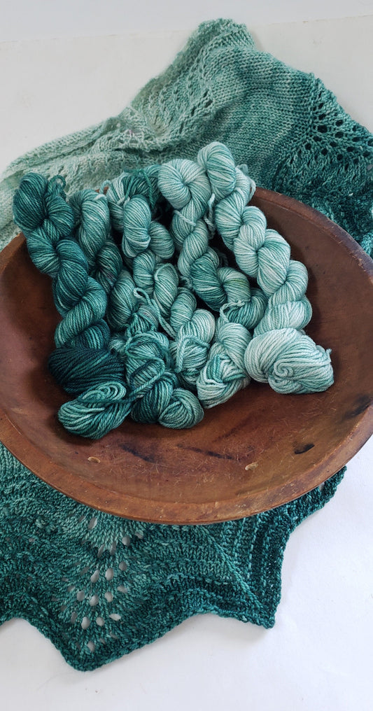 Gradient Knitted Shawl Kit in Forest Green Gradient - Pattern and Yarn Included