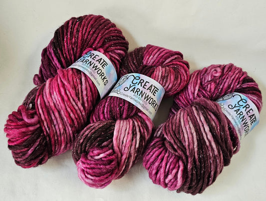 Raspberry Wine in Silver Sparkle Superwash Merino Blend  Super Bulky Weight Yarn