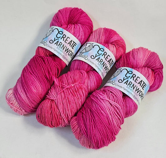 Pretty in Pink in Gold Sparkle Superwash Merino Blend Fingering Weight Yarn