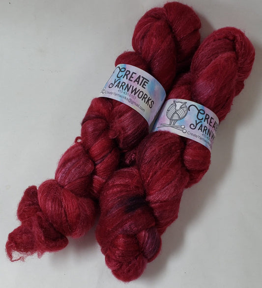 Ragin' Red in Polwarth/Tussah Silk 67/33 custom blend Top 4oz braid