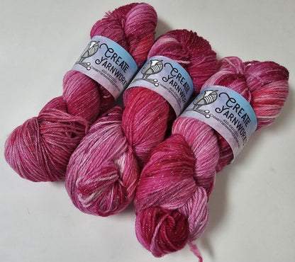 Pretty in Pink in Silver Sparkle Superwash Merino Blend  Fingering Weight Yarn