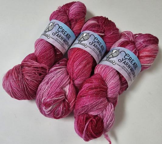 Pretty in Pink in Silver Sparkle Superwash Merino Blend  Fingering Weight Yarn