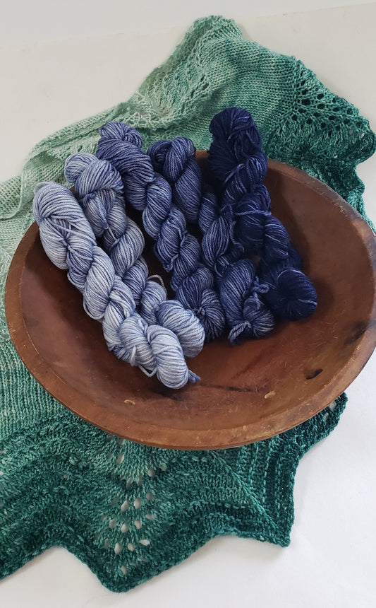 Gradient Knitted Shawl Kit in Navy Blue - Pattern and Yarn Included