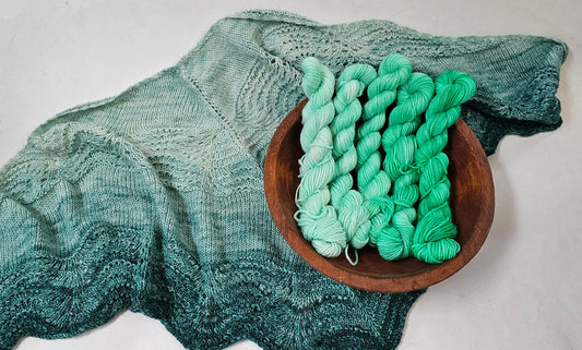 Gradient Knitted Shawl Kit in Spearmint Gradient - Pattern and Yarn Included