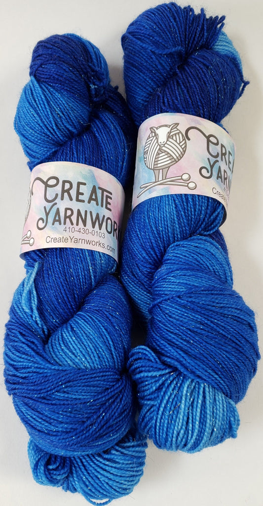 Tonal Blue in Gold Sparkle Superwash Merino Blend  Fingering Weight Yarn