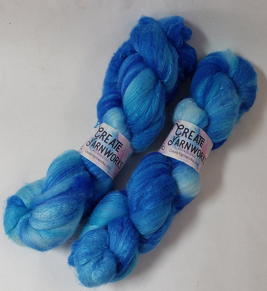 Blue Skies in Polwarth/Tussah Silk 67/33 custom blend Top 4oz braid