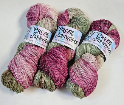 Rose Garden in Silver Sparkle Superwash Merino Blend  Fingering Weight Yarn