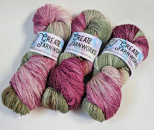Rose Garden in Silver Sparkle Superwash Merino Blend  Fingering Weight Yarn