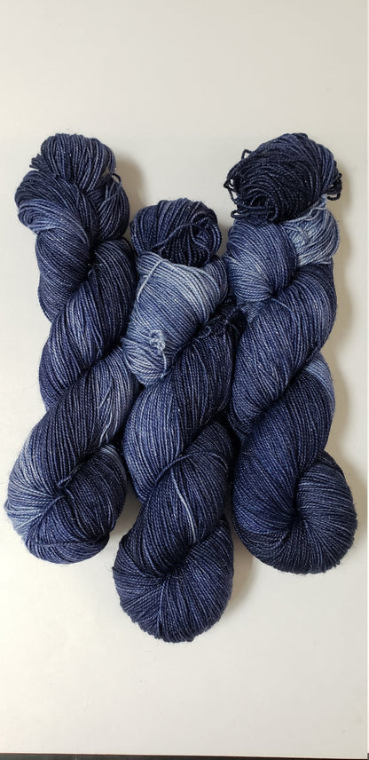 Navy in Gold Sparkle Superwash Merino Blend Fingering Weight Yarn
