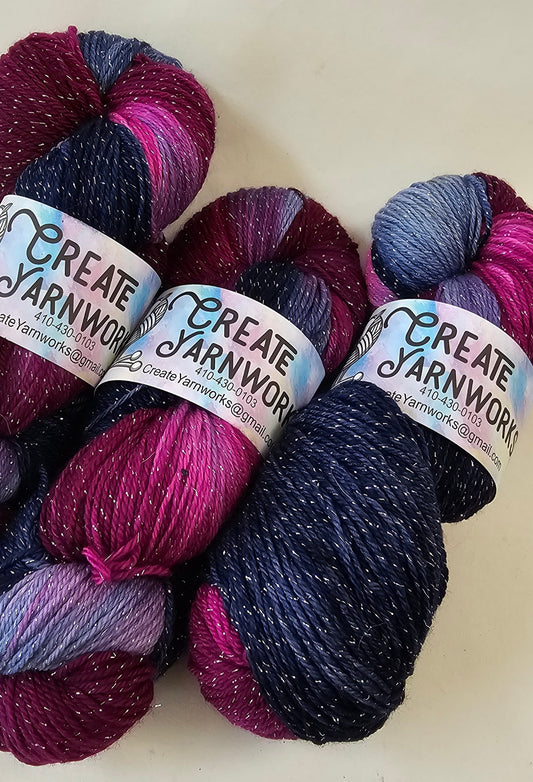 Aurora in Silver Sparkle Superwash Merino Blend  Fingering Weight Yarn