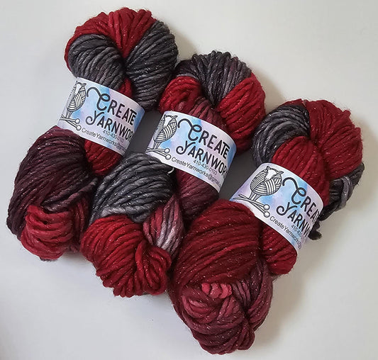 Crimson Slate in Silver Sparkle Superwash Merino Blend  Super Bulky Weight Yarn