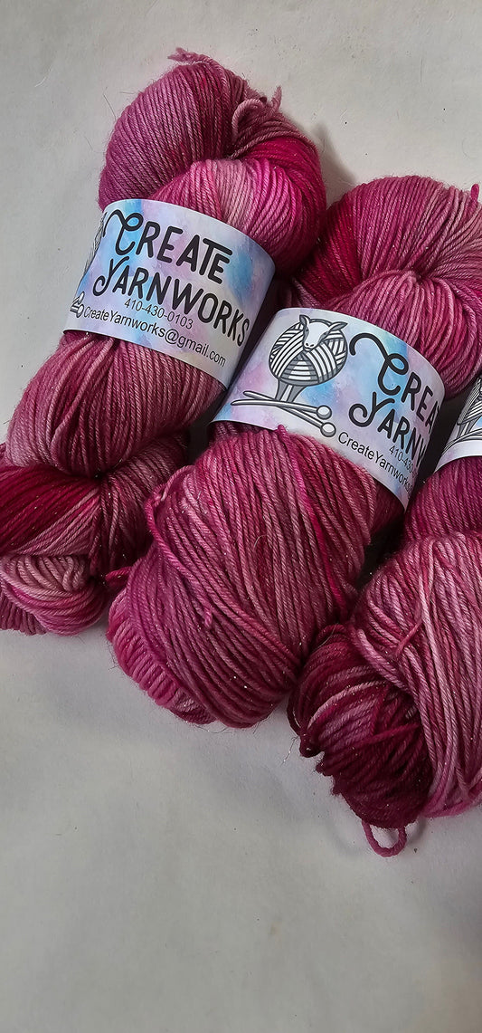 Raspberry Wine in Gold Sparkle Superwash Merino Blend Fingering Weight Yarn
