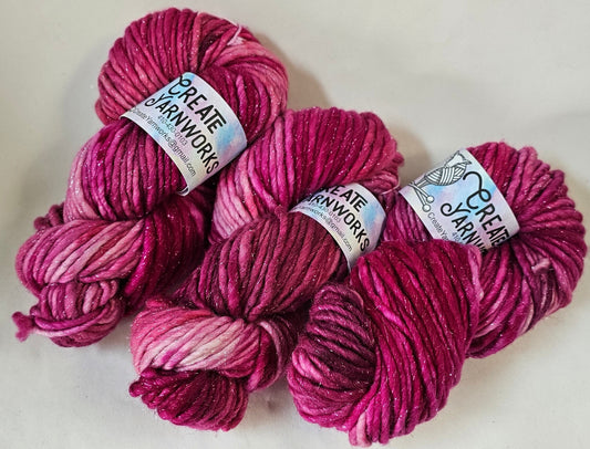 Pretty in Pink in Silver Sparkle Superwash Merino Blend  Super Bulky Weight Yarn