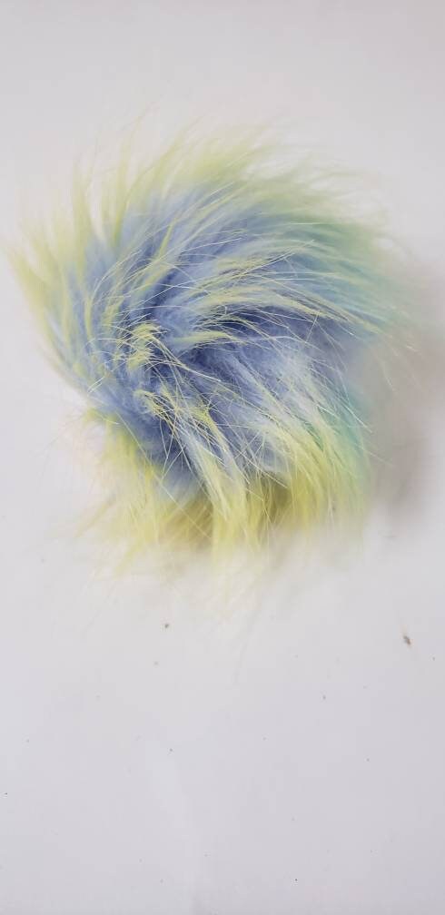Faux Fur Pom Poms - Neon Colors with Blue Base